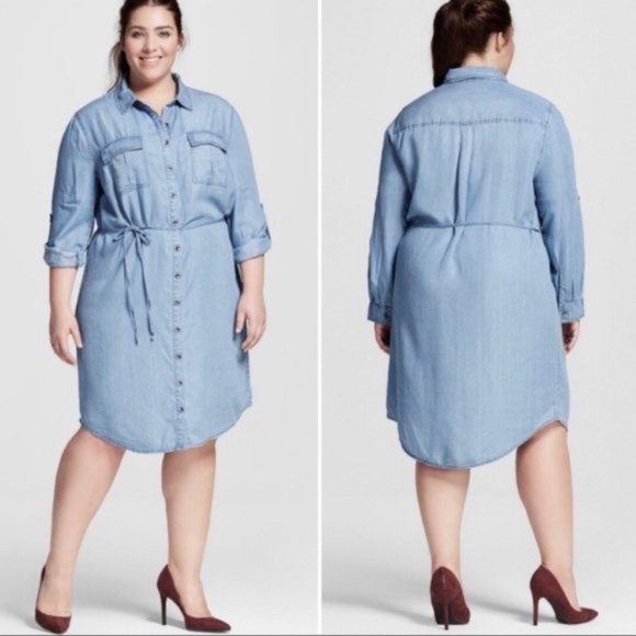 Ava & Viv Dresses & Skirts - Ava & Viv Plus Size Chambray Button Down Long Sleeve Midi Dress Size 3X